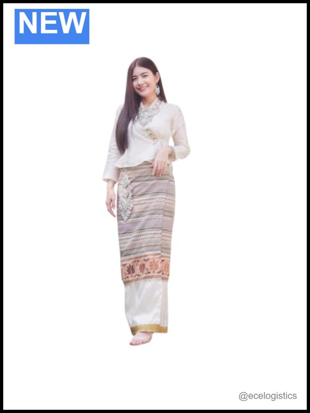 Traditional Thai Silk Blend Blouse & Skirt Set with Belt